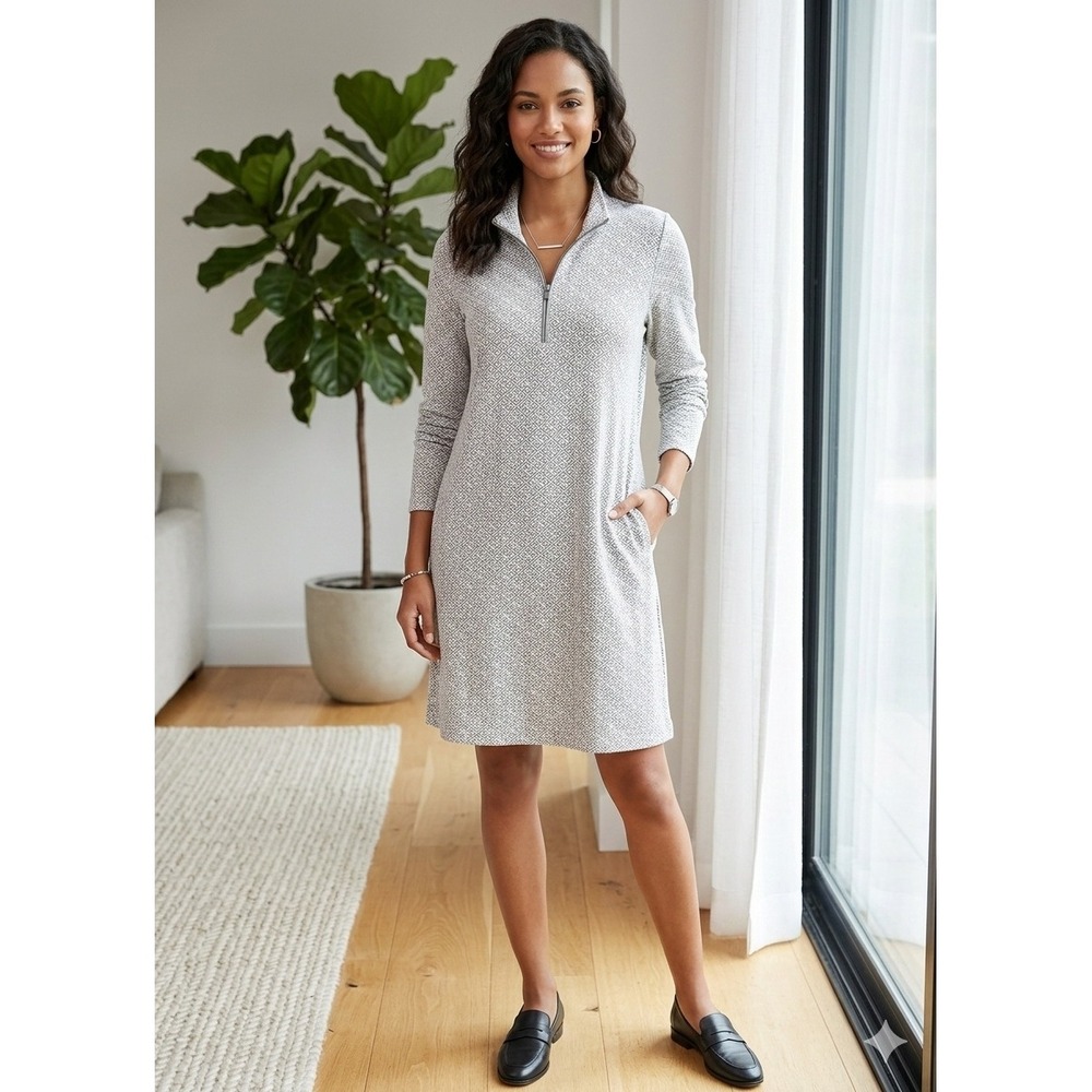 Tyler‎ Boe Quarter Zip Dress Womens Size L Grey White Geometric